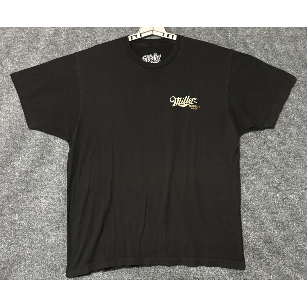 Tee Luv Mens XL T-Shirt Black Miller High Life Girl On The Moon Graphic